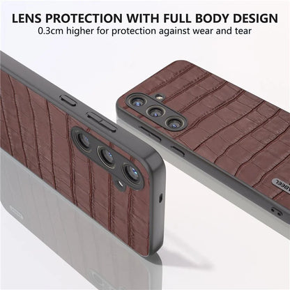 ABEEL For Samsung Galaxy S24+ Case Genuine Cow Leather Phone Cover Crocodile Texture