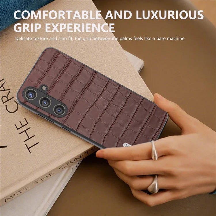 ABEEL For Samsung Galaxy S24+ Case Genuine Cow Leather Phone Cover Crocodile Texture