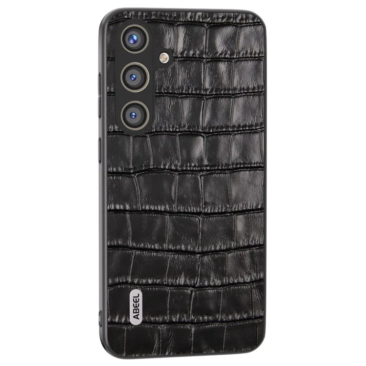 ABEEL For Samsung Galaxy S24+ Case Genuine Cow Leather Phone Cover Crocodile Texture