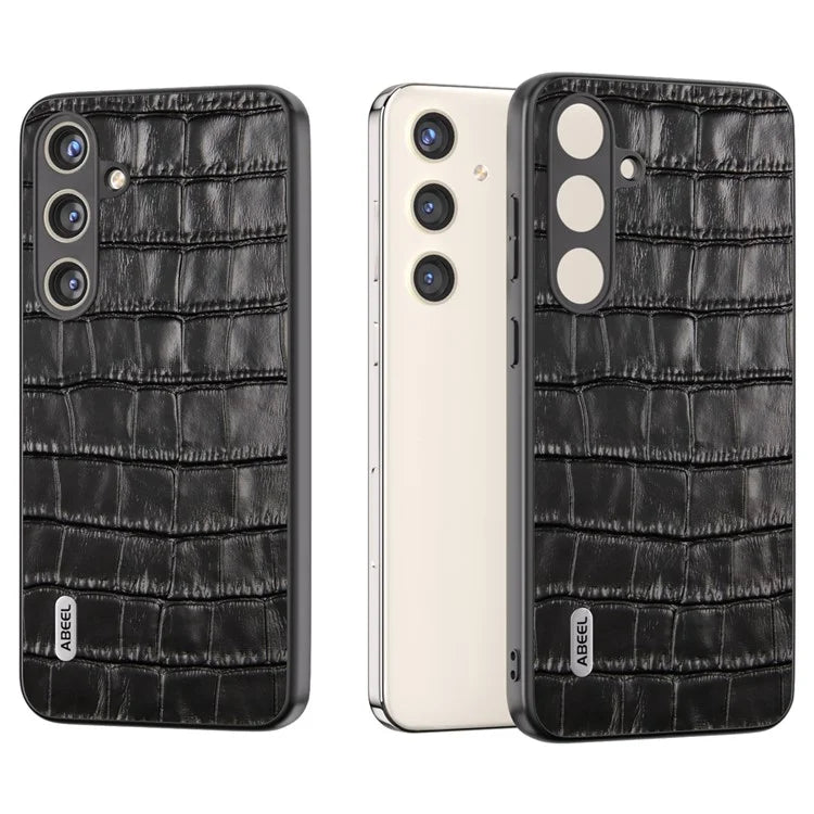 ABEEL For Samsung Galaxy S24+ Case Genuine Cow Leather Phone Cover Crocodile Texture