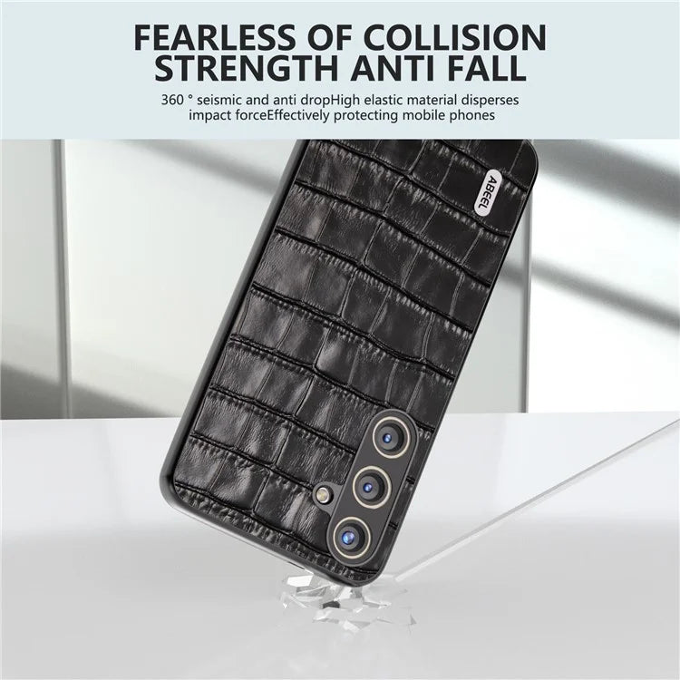 ABEEL For Samsung Galaxy S24+ Case Genuine Cow Leather Phone Cover Crocodile Texture