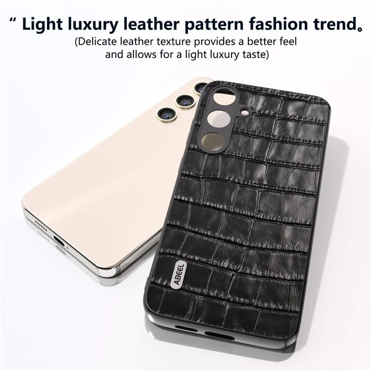 ABEEL For Samsung Galaxy S24+ Case Genuine Cow Leather Phone Cover Crocodile Texture