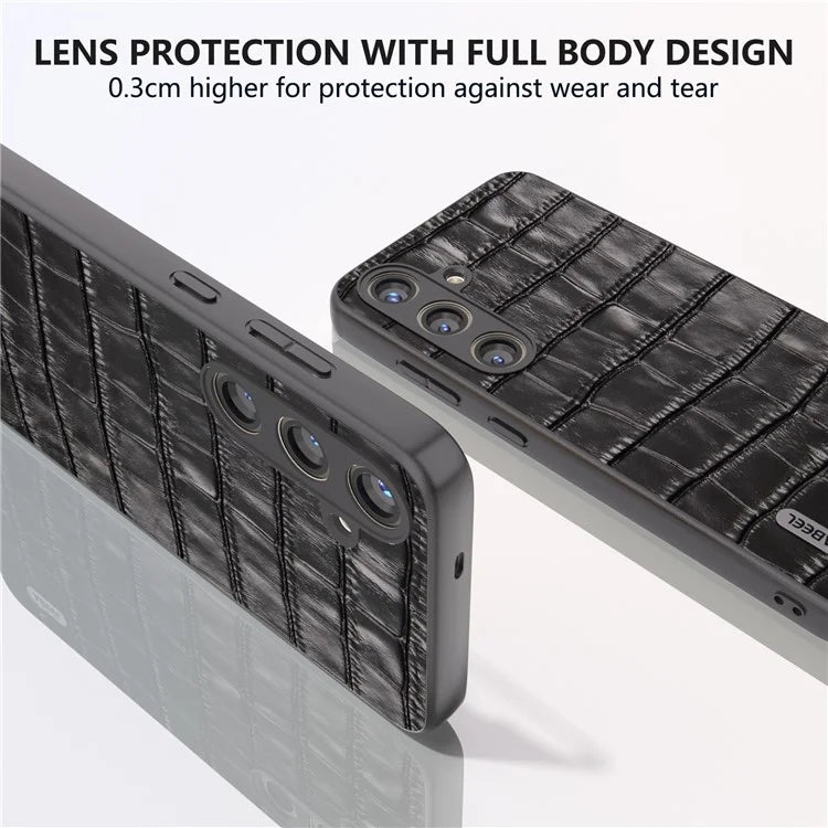 ABEEL For Samsung Galaxy S24+ Case Genuine Cow Leather Phone Cover Crocodile Texture