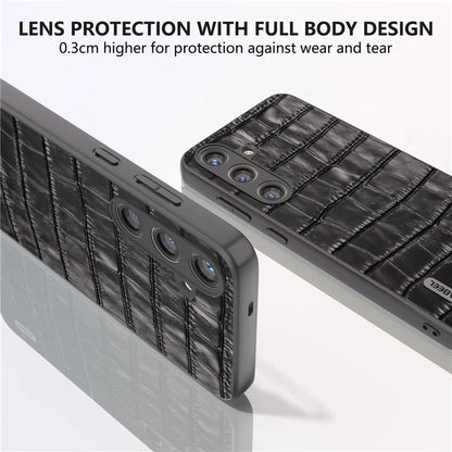 ABEEL For Samsung Galaxy S24+ Case Genuine Cow Leather Phone Cover Crocodile Texture