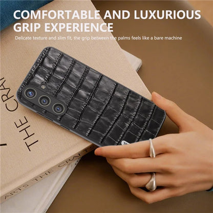 ABEEL For Samsung Galaxy S24+ Case Genuine Cow Leather Phone Cover Crocodile Texture