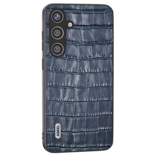 ABEEL For Samsung Galaxy S24 Phone Case Crocodile Texture Genuine Cow Leather Back Cover
