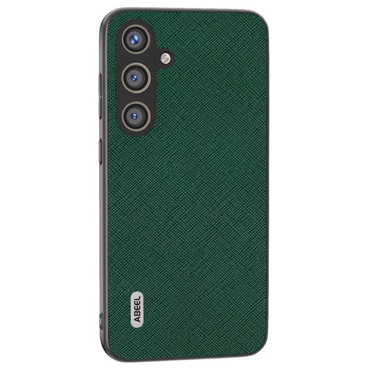 ABEEL For Samsung Galaxy S24 Cowhide Leather Phone Case with Cross Texture