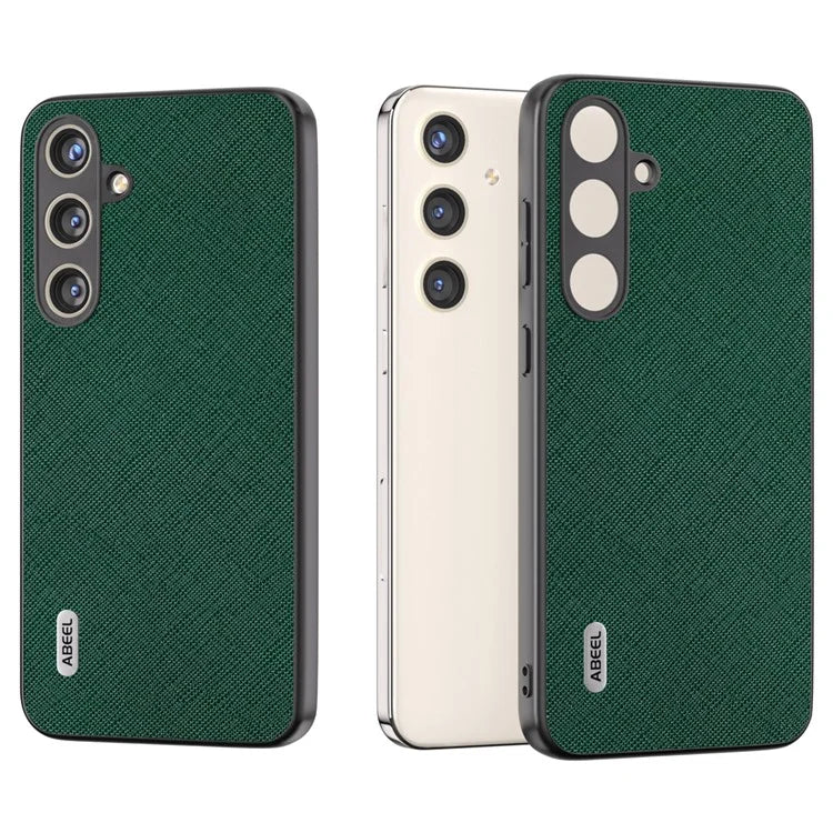 ABEEL For Samsung Galaxy S24 Cowhide Leather Phone Case with Cross Texture