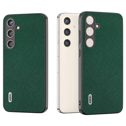 ABEEL For Samsung Galaxy S24 Cowhide Leather Phone Case with Cross Texture