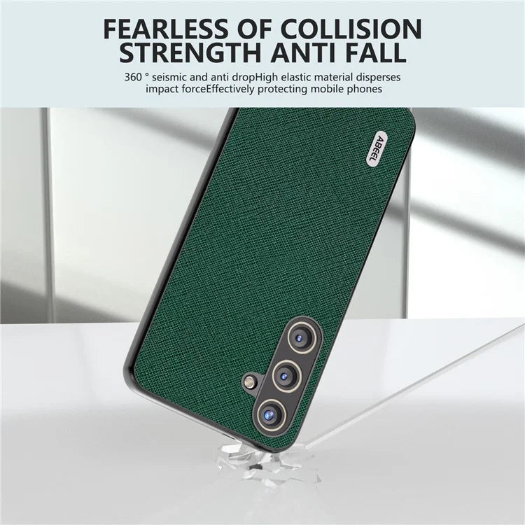 ABEEL For Samsung Galaxy S24 Cowhide Leather Phone Case with Cross Texture