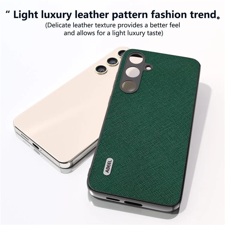 ABEEL For Samsung Galaxy S24 Cowhide Leather Phone Case with Cross Texture
