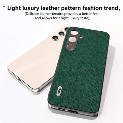 ABEEL For Samsung Galaxy S24 Cowhide Leather Phone Case with Cross Texture