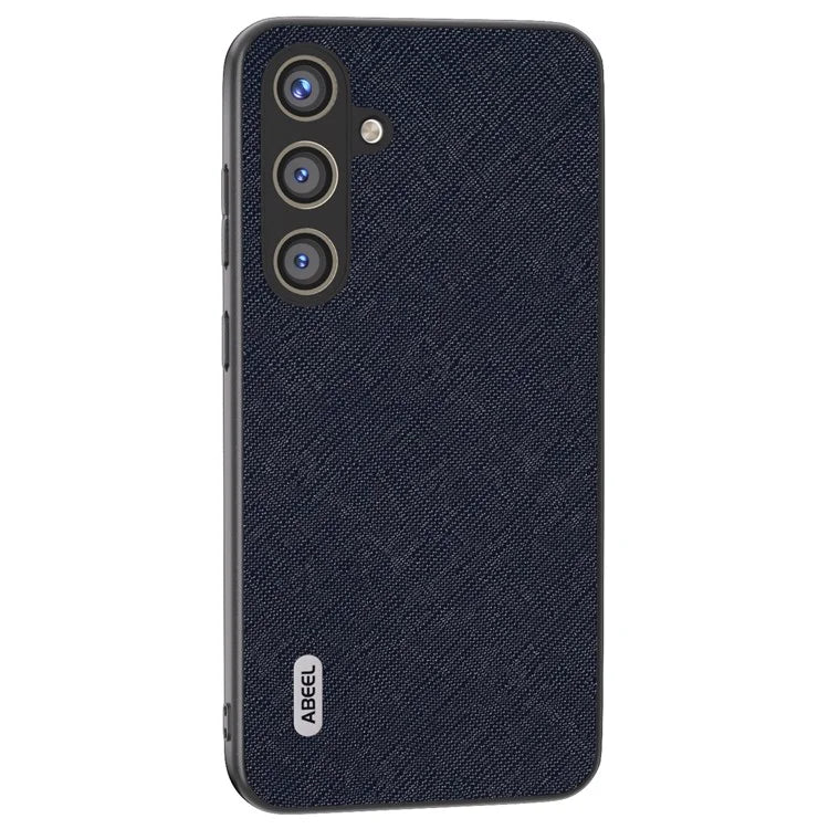 ABEEL For Samsung Galaxy S24 Cowhide Leather Phone Case with Cross Texture