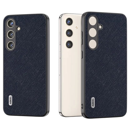 ABEEL For Samsung Galaxy S24 Cowhide Leather Phone Case with Cross Texture