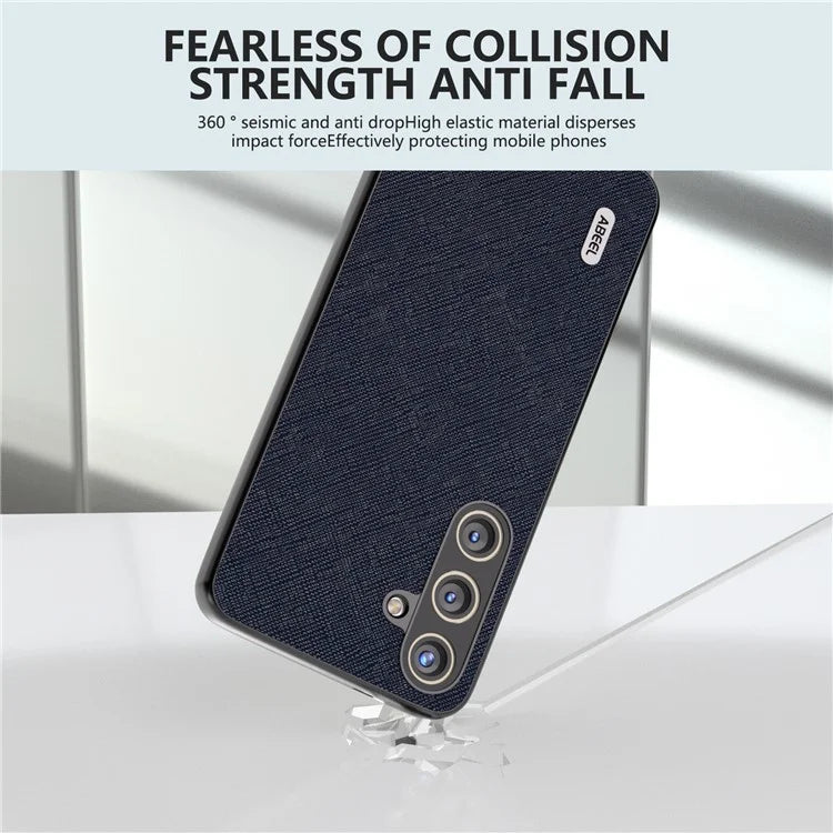 ABEEL For Samsung Galaxy S24 Cowhide Leather Phone Case with Cross Texture