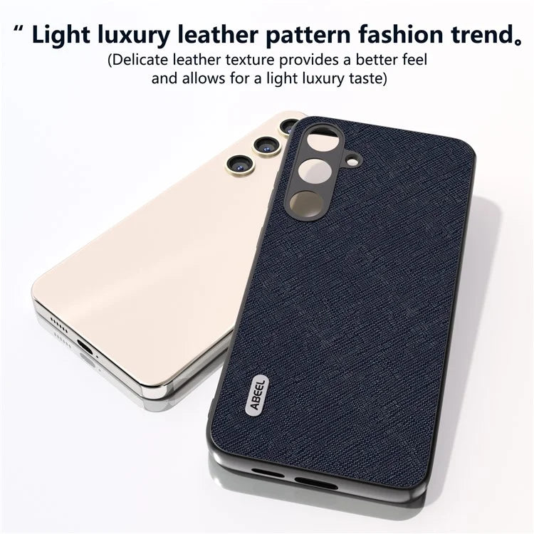 ABEEL For Samsung Galaxy S24 Cowhide Leather Phone Case with Cross Texture