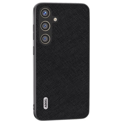 ABEEL For Samsung Galaxy S24 Cowhide Leather Phone Case with Cross Texture