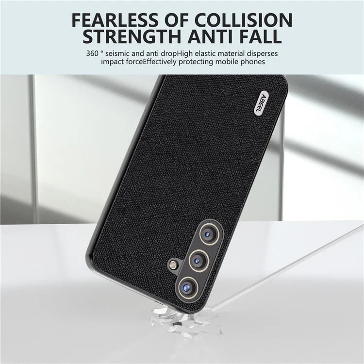 ABEEL For Samsung Galaxy S24 Cowhide Leather Phone Case with Cross Texture