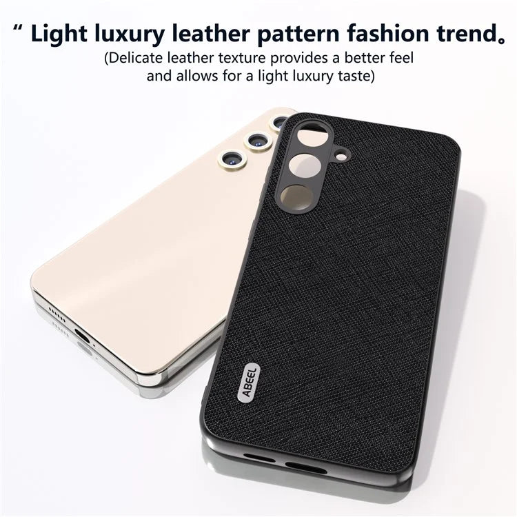 ABEEL For Samsung Galaxy S24 Cowhide Leather Phone Case with Cross Texture