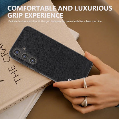 ABEEL For Samsung Galaxy S24 Cowhide Leather Phone Case with Cross Texture