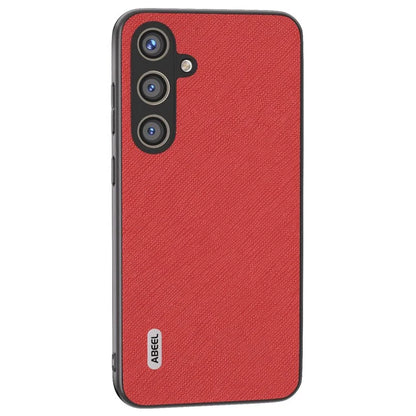 ABEEL For Samsung Galaxy S24 Cowhide Leather Phone Case with Cross Texture