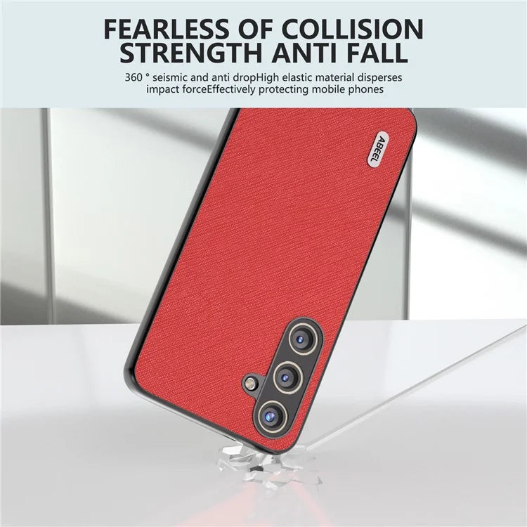 ABEEL For Samsung Galaxy S24 Cowhide Leather Phone Case with Cross Texture