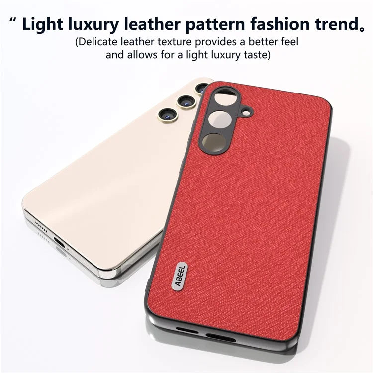 ABEEL For Samsung Galaxy S24 Cowhide Leather Phone Case with Cross Texture
