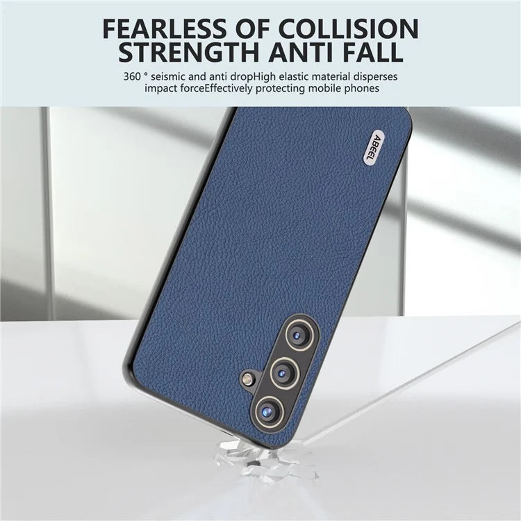 ABEEL For Samsung Galaxy S24 Cowhide Leather Case Soft TPU Hard PC Hybrid Phone Cover