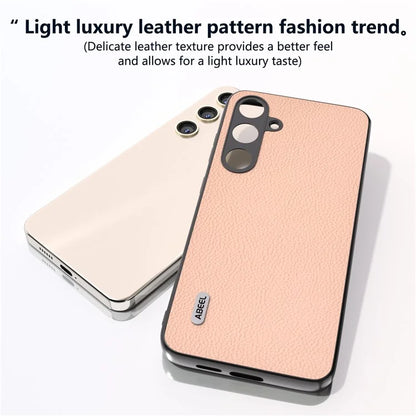 ABEEL For Samsung Galaxy S24 Cowhide Leather Case Soft TPU Hard PC Hybrid Phone Cover