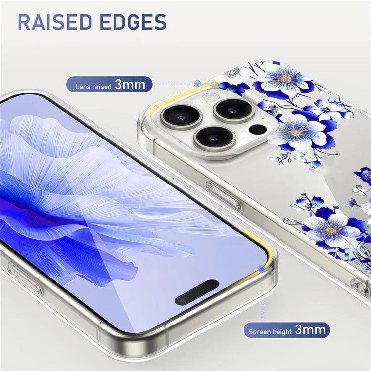 For iPhone 14 Pro Max Clear Phone Case Floral Pattern Printing Phone Cover