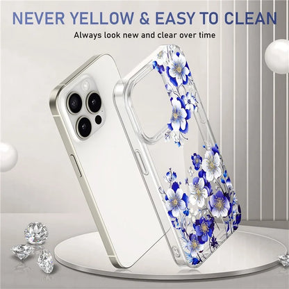 For iPhone 13 Pro Max Phone Case Transparent Cover Flower Pattern Printing