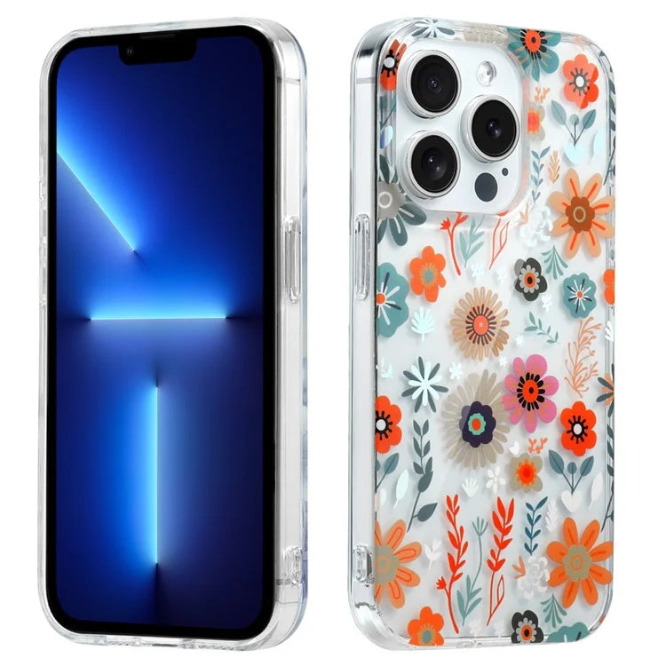 For iPhone 13 Pro Max Phone Case Transparent Cover Flower Pattern Printing