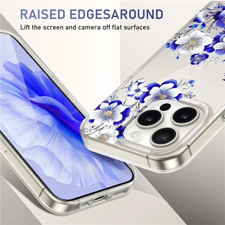 For iPhone 14 Pro Clear Case Floral Pattern Phone Cover PC+TPU