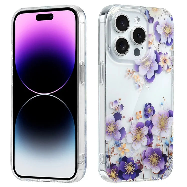 For iPhone 14 Pro Clear Case Floral Pattern Phone Cover PC+TPU