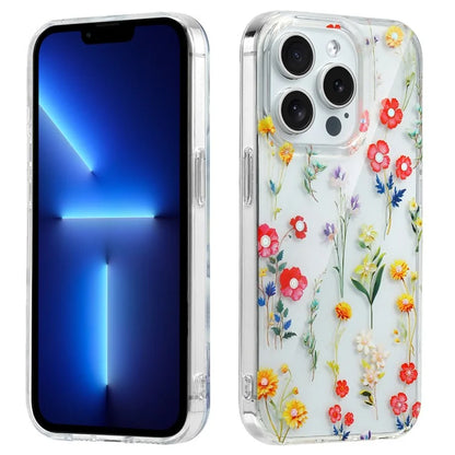 For iPhone 13 Pro Transparent Phone Case PC+TPU Cover Floral Pattern Printing