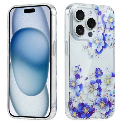 For iPhone 15 Pro Floral Pattern Phone Case PC +TPU Transparent Cover
