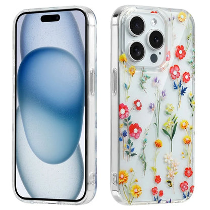 For iPhone 15 Pro Floral Pattern Phone Case PC +TPU Transparent Cover