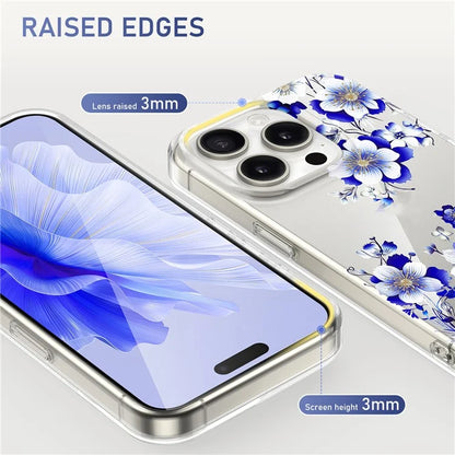 For iPhone 15 Pro Floral Pattern Phone Case PC +TPU Transparent Cover