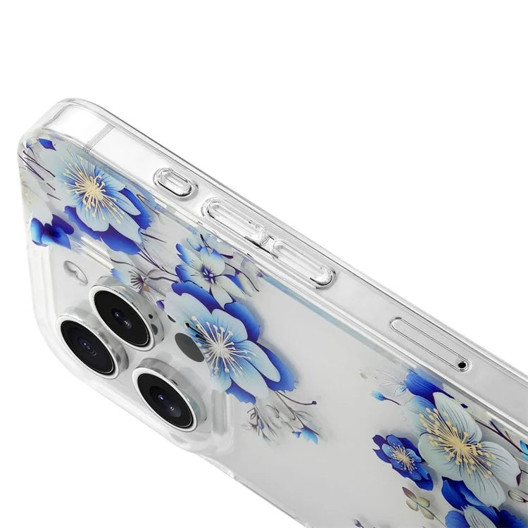 For iPhone 15 Pro Floral Pattern Phone Case PC +TPU Transparent Cover