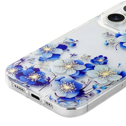 For iPhone 15 Pro Floral Pattern Phone Case PC +TPU Transparent Cover