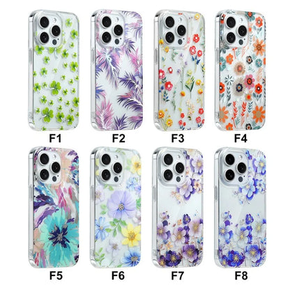 For iPhone 15 Pro Floral Pattern Phone Case PC +TPU Transparent Cover