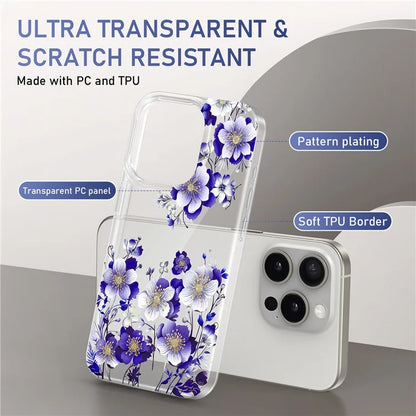 For iPhone 15 Pro Floral Pattern Phone Case PC +TPU Transparent Cover