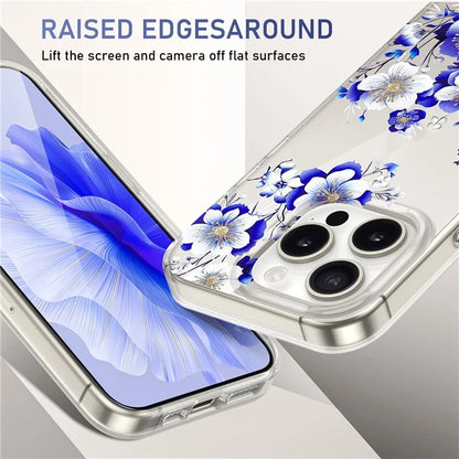 For iPhone 15 Pro Floral Pattern Phone Case PC +TPU Transparent Cover