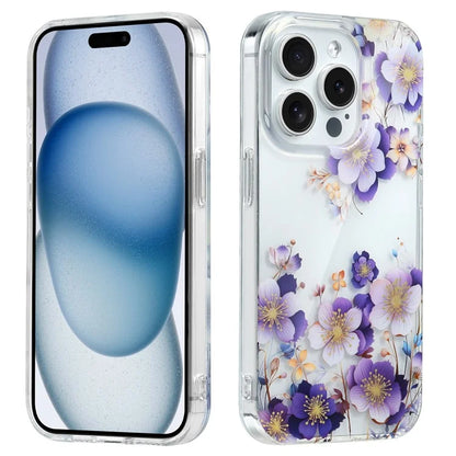For iPhone 15 Pro Floral Pattern Phone Case PC +TPU Transparent Cover