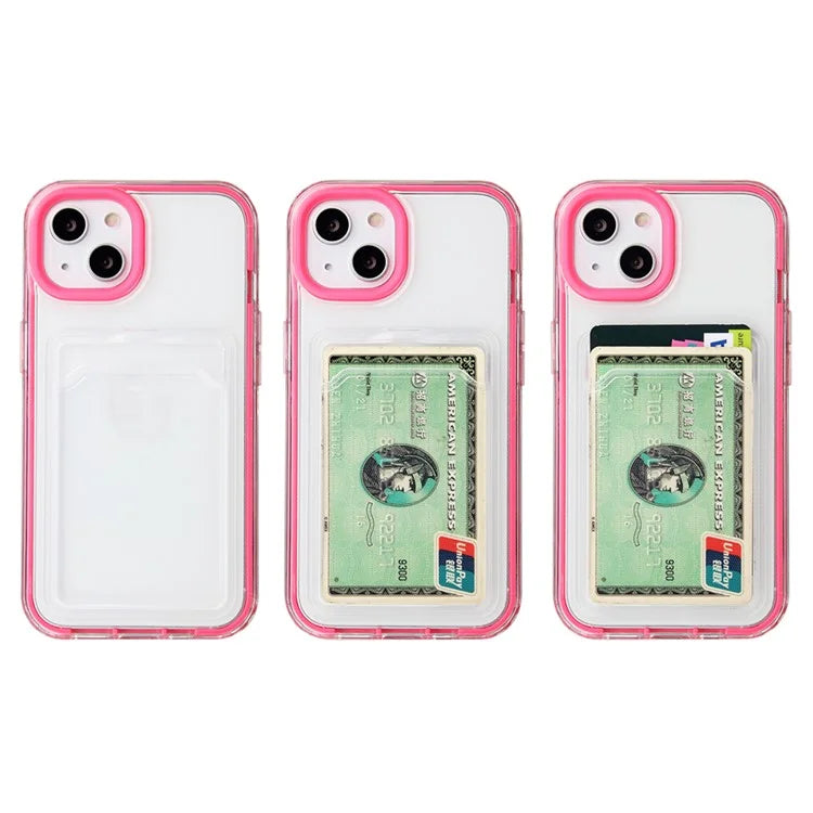 For iPhone 15 Case with Card Holder Slot TPU + PC Anti-Drop Protective Phone Cover