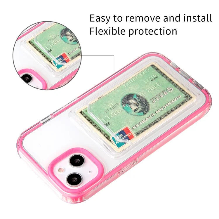For iPhone 15 Case with Card Holder Slot TPU + PC Anti-Drop Protective Phone Cover