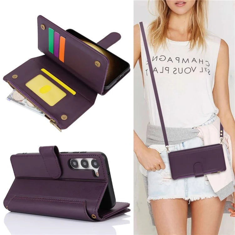 For Samsung Galaxy S22+ 5G Cell Phone Case Scratch Resistant Multiple Card Slots Leather Cover
