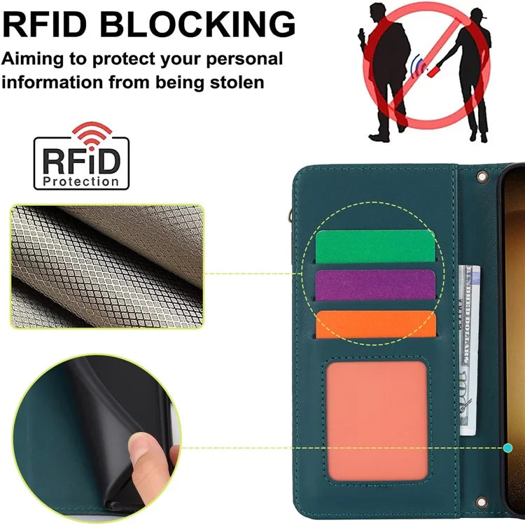 For Samsung Galaxy S22 5G Cover RFID Blocking Card Slots PU Leather Cell Phone Case