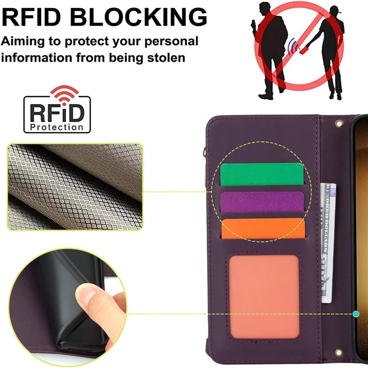 For Samsung Galaxy S22 5G Cover RFID Blocking Card Slots PU Leather Cell Phone Case