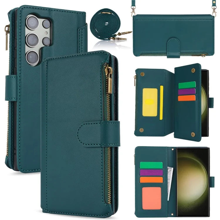 For Samsung Galaxy S22 Ultra 5G Cover RFID Blocking Card Slots PU Leather Stand Shell